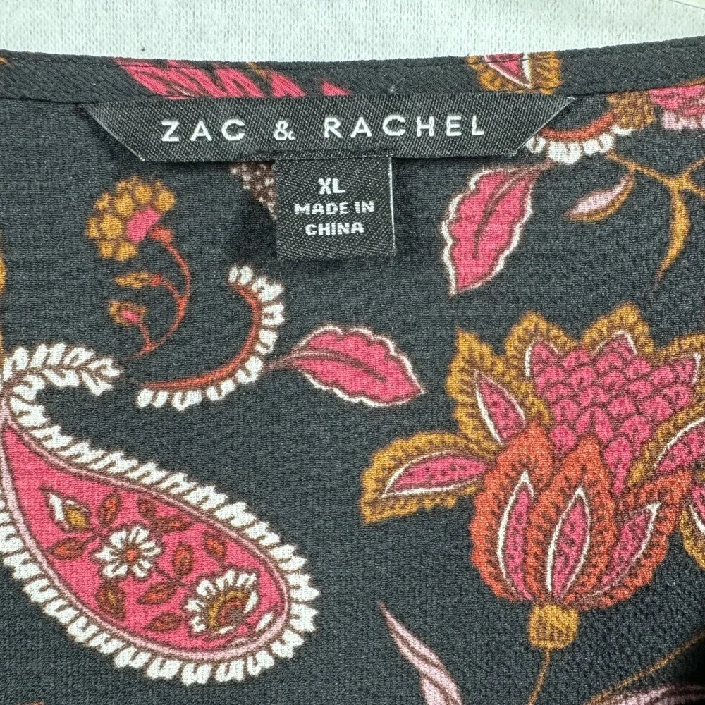 Zac & Rachel Blouse Womens XL Black Floral Paisley Boho Peasant Top Long Sleeve - Picture 6 of 10